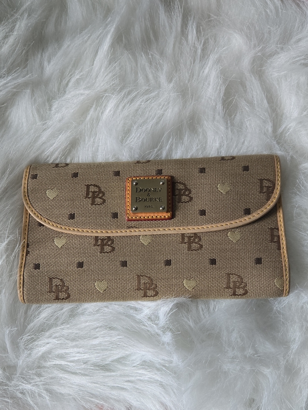 Dooney & Bourke Tan and Brown Monogram Heart Wallet